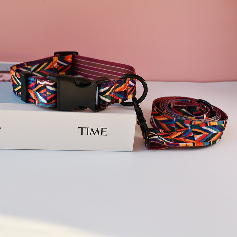Ethnic Style Webbing Printed Pet Collar Outdoor Dog Walking Dog Leash
